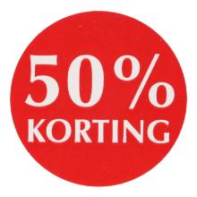 ETIKET 35MM ROND 50% KORTING ROOD MC WIK 2B ROL A 2000 Productfoto