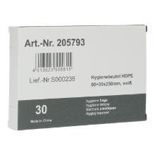 Hygienic Bags HDPE 80 mm + 30 mm x 250 mm white 14my PrimeSource product photo