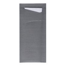Bestecktasche Sacchetto 8,5 cm x 19 cm Granity Grey + Serviette 2-lagig weiss Produktbild