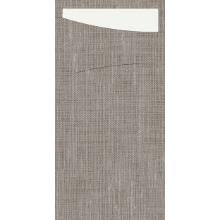 Bestecktasche Sacchetto 11,5 cm x 23 cm Grau + Serviette Dunisoft 1-lagig weiss Produktbild