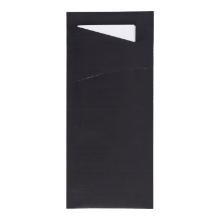 Bestecktasche Sacchetto 8,5 cm x 19 cm schwarz + Serviette 2-lagig weiss Produktbild