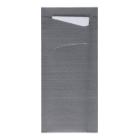 Bestecktasche Sacchetto 8,5 cm x 19 cm Granity Grey + Serviette 2-lagig weiss Produktbild