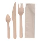 Holz-Besteckset Gabel+Messer+Teel&ouml;ffel+Serviette gewachst VERIVE FSC 100% Produktbild