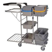 Rengøringsvogn Stor Ergo med 4x6 ltr spand drypspand og 2x60 ltr affaldsstativ product photo