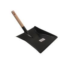Vuilnisblik zwart metaal houten steel artikelfoto