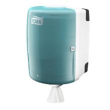 Distributeur à dévidage central blanc turquoise 33 x 30 x 45 cm W2 Tork Maxi photo du produit