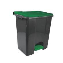 Poubelle &agrave; p&eacute;dale : plastique recycl&eacute; gris couvercle vert 60 l "ecoconti" photo du produit