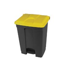 Poubelle &agrave; p&eacute;dale recycl&eacute;e anthracite couvercle jaune 70 l photo du produit