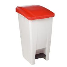Poubelle mobile à pédale : 60 lt - blanc/rouge - plastique - ligne basic photo du produit