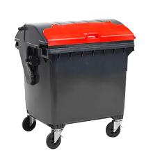 Container : grijs - boldeksel - inwerklep rood - op wieltjes - 1100 lt artikelfoto