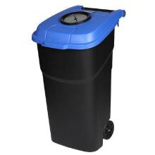 Container - noir - roulettes - couvercle "bouteilles" bleu - 100 lt photo du produit