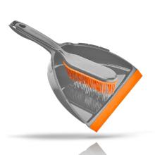 Ramassette et balayette grise bord caoutchouc orange photo du produit