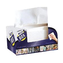 Witte handdoeken in dispenserdoos 2laags 21x21cm 180v Wizzy box artikelfoto