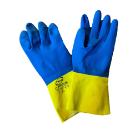 Schoonmaakhandschoen : latex - blauw - geel - S - "duocolor" artikelfoto