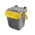 Poubelle recycl&eacute;e gris couvercle &agrave; clapet et poign&eacute;e jaune 25 l Duck photo du produit