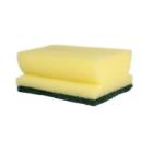 Eponge abrasive poign&eacute;e jaune tampon vert 10 x 7,5 x 4,5 cm photo du produit