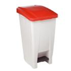 Poubelle mobile à pédale : 60 lt - blanc/rouge - plastique - ligne basic photo du produit