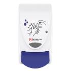 Witte handzeepdispenser met blauwe knop artikelfoto