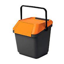 POUBELLE EASYMAX 35L GRIS AVEC COUVERCLE ORANGE ET POIGNEE 39.5X38.5X41.1CM (1) photo du produit