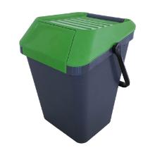 POUBELLE EASYMAX 35L GRIS AVEC COUVERCLE VERT ET POIGNEE 39.5X38.5X41.1CM (1) photo du produit
