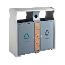 POUBELLE D'EXTERIEUR 2 COMP. GRIS +COMP. BAT. AVEC TOIT 2X39L 100X40X100CM (1) photo du produit