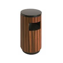 POUBELLE EXTERIEUR METAL 33L ALU LOOK BOIS/NOIR D.40X75.5CM (1) photo du produit