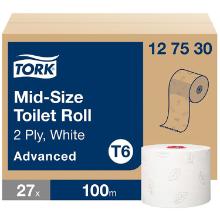 PAPIER TOILETTE TORK ADVANCED MID-SIZE ROULEAU 2PLIS 100M T6 (27) photo du produit