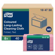 CHIFFON D'ESSUYAGE TORK LONG-LASTING COLOUR CODED ROUGE 30X38CM W8 (8X40) photo du produit