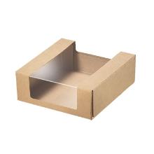 BOITE A PATISSERIE/CAKE CARTON BRUN AVEC FENETRE PLA - 110X110X40MM (20X25) photo du produit