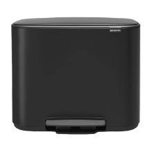 POUBELLE A PEDALE 11+23L MAT NOIR AVEC 2 SEAU INTER.LASTIC 54X36.3X54CM (1) photo du produit