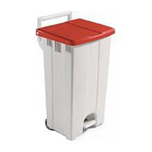 POUBELLE A PEDALE DERBY 90L BLANC ET COUVERCLE ROUGE 50X52X93CM (1) photo du produit