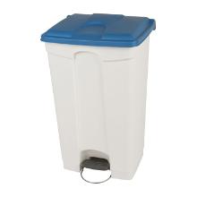 POUBELLE A PEDALE 90L BLANC-COUVERCLE BLEU 50X41.2X82CM (1) photo du produit