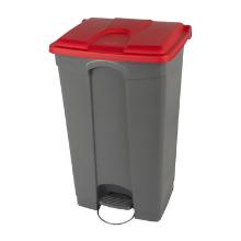 POUBELLE A PEDALE 90L GRIS-COUVERCLE ROUGE 50X41.2X82CM (1) photo du produit