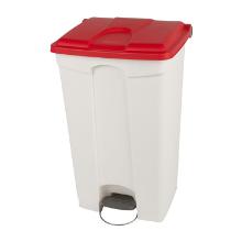 POUBELLE A PEDALE 90L BLANC-COUVERCLE ROUGE 50X41.2X82CM (1) photo du produit