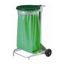SUPPORT SAC POUBELLE MOBILE 110L GRIS AVEC PEDALE ET COUVER.VERT 44X53X90CM (1) photo du produit