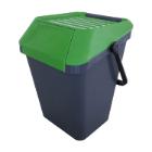 POUBELLE EASYMAX 35L GRIS AVEC COUVERCLE VERT ET POIGNEE 39.5X38.5X41.1CM (1) photo du produit