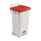 POUBELLE A PEDALE DERBY 90L BLANC ET COUVERCLE ROUGE 50X52X93CM (1) photo du produit