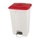 POUBELLE A PEDALE 90L BLANC-COUVERCLE ROUGE 50X41.2X82CM (1) photo du produit