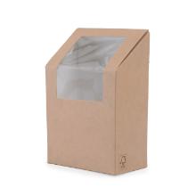 Box wrap 1-vak met venster 550ml 130x90x50mm bruin karton/pla Artikel foto