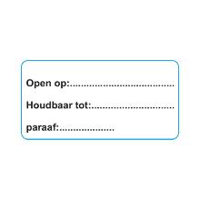 Zelfklevende rose fluor etiketten met tekst open op en houdbaar tot 50x25mm Artikel foto