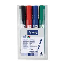 Lyreco permanente marker brede beitelpunt assorti kleuren etui van 4 markers Artikel foto