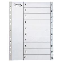Lyreco tabbladen A4 11-gaats PP grijs numeriek 1-10 10tabs Artikel foto