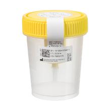 Urinebeker 100 ml polypropyleen graduering gele schroefdeksel Artikel foto