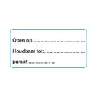 Zelfklevende rose fluor etiketten met tekst open op en houdbaar tot 50x25mm Artikel foto