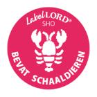 Labellord allergenen etiket bevat schaaldieren Artikel foto