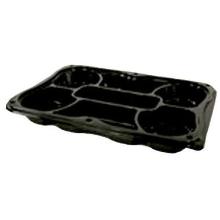 Plastic tray 7-compartment 350x240x70 mm black dish with loose clear lid RPET product photo