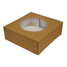 Cake box hinged lid tall L190xW190xH80mm cardboard/plastic with round window bro product photo