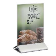 Skilt A6 Vertikalt Securit Akryl med fod af rustfri st&aring;l Klar product photo