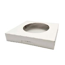 Kage&aelig;ske h&aelig;ngslet l&aring;g smal L300xB300xH55mm pap med PE og rund rude hvid product photo