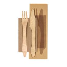Cutlery bag wood 3/1 with 190 mm knife/fork/napkin waxed Biodegradable product photo